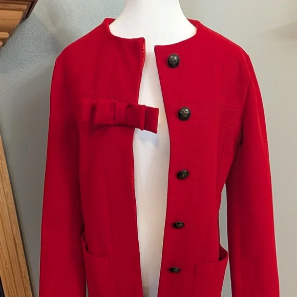 Ampersand Avenue Womens Red Coat With Bow Size Large - Picture 4 of 11